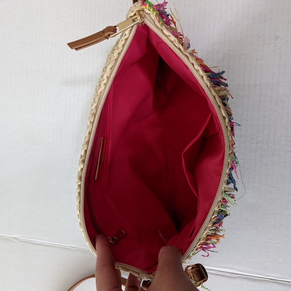 I.N.C Raffia Straw Colorful Fringe Trim Wristlet Clutch Crossbody Bag Resort - Picture 5 of 10